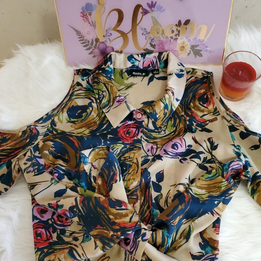 Peek A Boo Cold Shoulder Mutlicolor Blouse